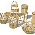 Woven Storage Baskets With Various Designs For Home Organization And Decor 3d model
