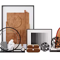 Modern Style Decorative Ornament Set With Geometric Shapes Abstract Figurines Wooden Frames And Metallic Rings