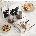 Modern Decorative Ornament Set With Glass Jars Metal Octopus Books Muffins And Sugar Cubes
