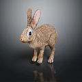 Brown Rabbit Standing With Long Ears On Black Surface And Reflection 3d model
