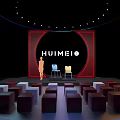 Modern Stage Design With HUIMEI Logo Person Blue And Yellow Chairs Square Seats