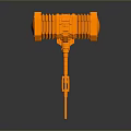 Orange Mechanical Hammer Weapon Featuring Futuristic Robotic Design And Metallic Texture
