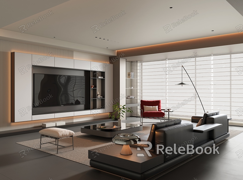 Italian Style Simple Home Living Room Living Room Sofa Coffee Table Combination Module Combination Sofa TV Background Wall Without Main Lamp model