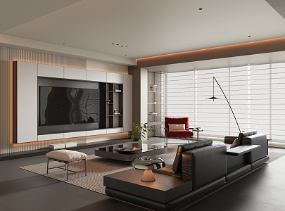 Italian Style Simple Home Living Room Living Room Sofa Coffee Table Combination Module Combination Sofa TV Background Wall Without Main Lamp 3d model