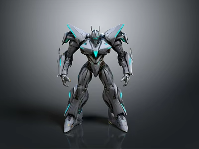 Sci Fi Mechanical Robot With Gray Armor Blue Glowing Lines And Complex Structure 3d model