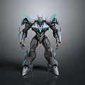 Sci Fi Mechanical Robot With Gray Armor Blue Glowing Lines And Complex Structure