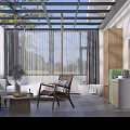 Minimalist Hotel Guest Room Interior With Swing Bed Large Windows And Natural Light