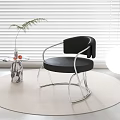 Modern Leisure Chair With Black Cushion And Metal Frame On Round Rug By Window Blind