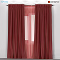 Red Double Layer Curtains With Pink Sheer For Window Decoration 3d model