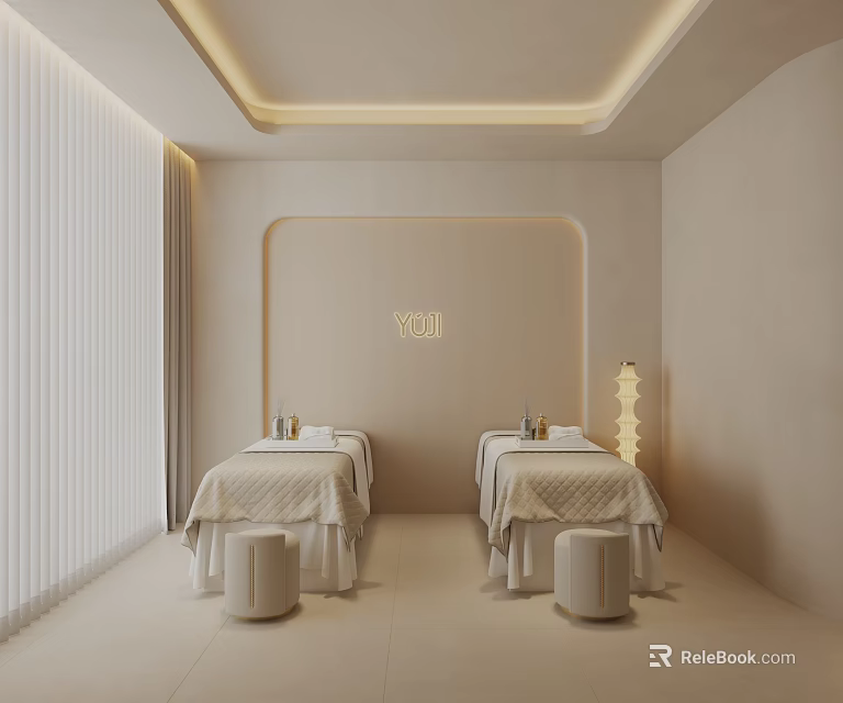 Modern Beauty And Hair Salon Interior With Comfortable Treatment Beds And Stylish Decor 3d model 