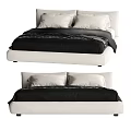 Modern Double Bed With White Frame Black Bedding And Soft Pillows 3d model