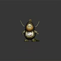 Cute Cartoon 3D Game Movie Character With Yellow Face Horns Green Tail And Standing Pose