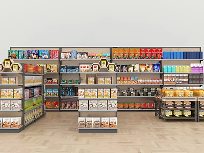 Well Organized Supermarket Interior With Shelves Stocked Full Of Various Grocery Products 3d model