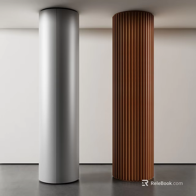 Modern Interior Space With Silver Metal And Wooden Vertical Striped Columns Design 3d model 