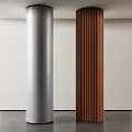 Modern Interior Space With Silver Metal And Wooden Vertical Striped Columns Design