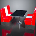 Red Public Booth Seats With Black Counter Table White Cushion And Metal Base Design