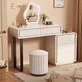 Elegant Modern Vanity Table With Round Mirror Stool And Cosmetic Drawers 3d model