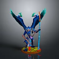 Blue Winged Fantasy Creature Figure With Staff And Decorative Base Design