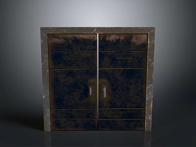 Rustic Copper Textured Entrance Door With Marble Frame And Dark Surface Finish 3d model