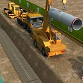Road Infrastructure Construction Site Featuring Pipeline Installation Trenching Vehicles And Green Barriers