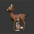 Cute Cartoon Deer and Rabbit Characters Standing Together with Open Arms 3d model