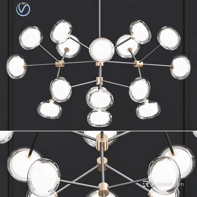 Elegant Contemporary Chandelier With Multiple Circular Glass Lights And Metal Frame 3d model 