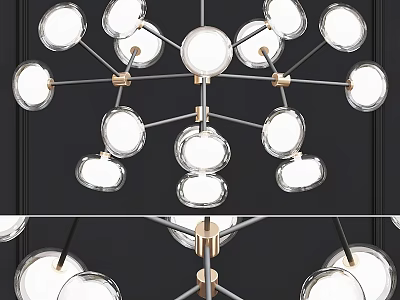Elegant Contemporary Chandelier With Multiple Circular Glass Lights And Metal Frame 3d model