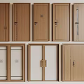 Wooden Hinged Doors With Various Styles Including Glass Inserts And Decorative Patterns 3d model