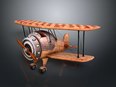 Vintage Biplane With Wooden Propeller And Cosmic Exploration Inspired Design 3d model