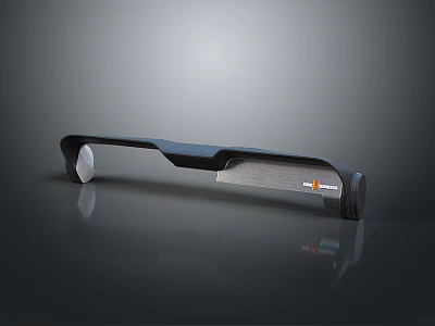 Black Long Object With Smooth Surface Curved Design And Orange Logo On Dark Background 3d model
