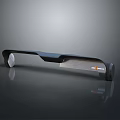 Black Long Object With Smooth Surface Curved Design And Orange Logo On Dark Background