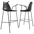 Modern Black Leather Bar Stools With Wooden Armrests And Metal Frames