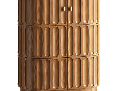 Wooden Bedside Cabinet With Cylindrical Design And Vertical Stripes Drawer Storage 3d model