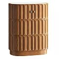 Wooden Bedside Cabinet With Cylindrical Design And Vertical Stripes Drawer Storage