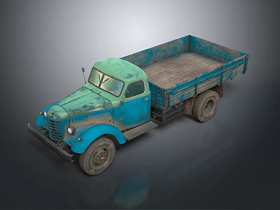 Vintage Teal Blue Truck With Weathered Wooden Bed And Classic Design 3d model