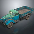 Vintage Teal Blue Truck With Weathered Wooden Bed And Classic Design