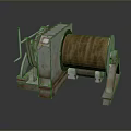 Old Rusty Mechanical Winch With Large Drum Handle And Control Panel 3d model