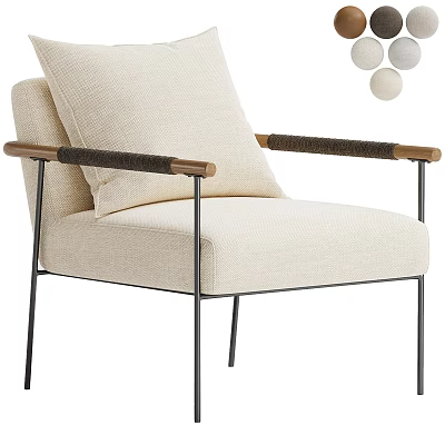 Modern Accent Chair With Beige Fabric Cushion Woven Armrests And Metal Legs For Interior 3d model