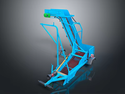 Blue Industrial Conveyor Machine With Elevated Belt And Metal Frame 3d model