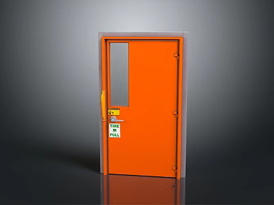 Stylish Orange Interior Door With Glass Panel And Modern Design Features 3d model