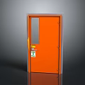 Stylish Orange Interior Door With Glass Panel And Modern Design Features 3d model