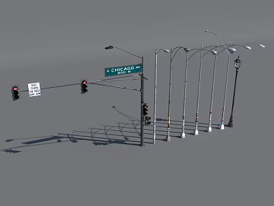 Columbus Avenue Street Scene With Traffic Lights Street Lamps And Directional Signs 3d model