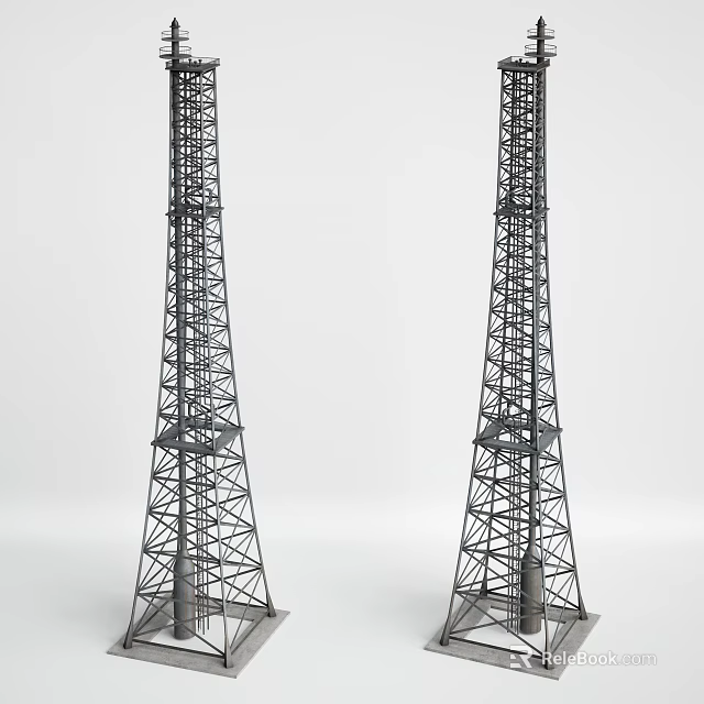 Industrial Equipment Twin Metal Lattice Tower Structures With Steel Framework 3d model 