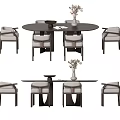 Modern Dining Table Set Including Round Rectangular Tables and Upholstered Chairs with Decorative Vase 3d model