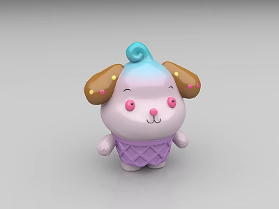 Cute Puppy Plush Toy With Blue Spiral Ears Brown Spots And Purple Ice Cream Outfit 3d model