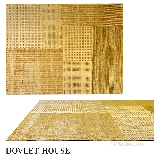Golden Textured Square Rug with Patchwork Design and Woven Patterns 3d model 