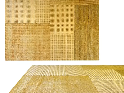 Golden Textured Square Rug with Patchwork Design and Woven Patterns 3d model