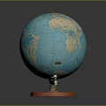 Vintage Blue Globe With Red Wooden Base For Educational And Decorative Use