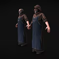 Elderly Game Character In Dark Robe With Hooded And Unhooded Outfits