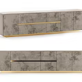 Modern Gray TV Cabinet With Gold Trim And Textured Surface Design